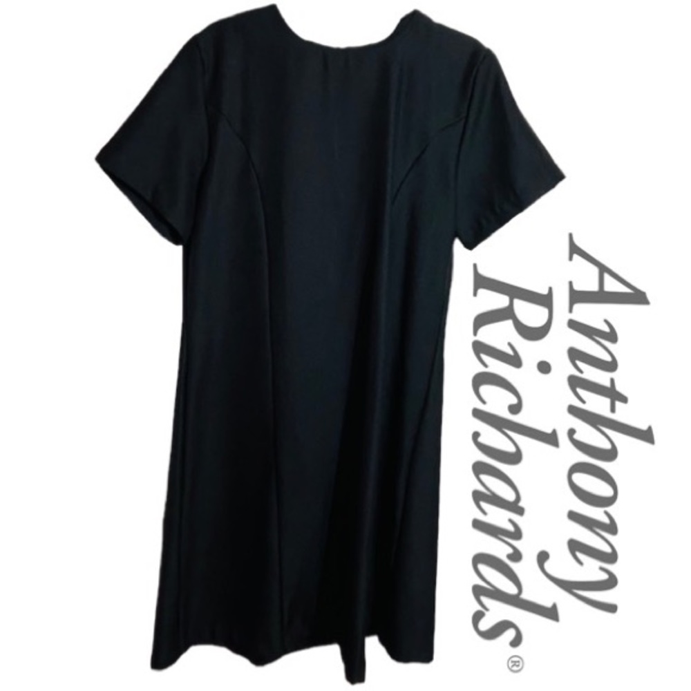 ANTHONY RICHARD’S Dressy Black Short Sleeve Midi Dress Back Zip Size 16P